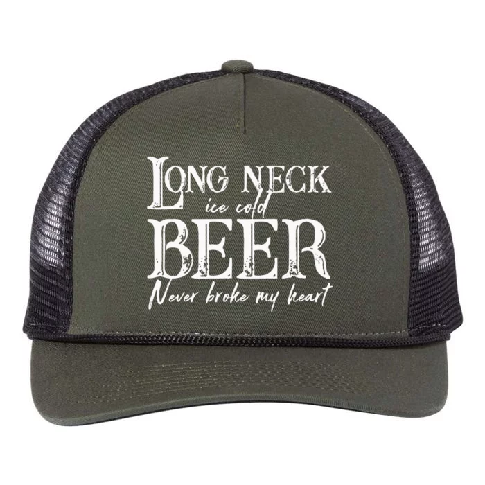 Womens Long Neck Ice Cold Beer Never Broke My Heart Retro Rope Trucker Hat Cap