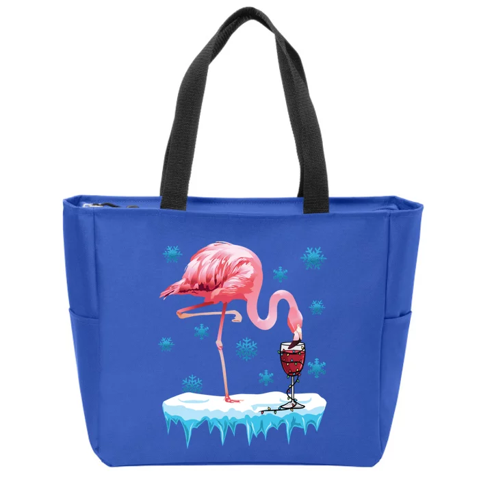 Wine LoverS Pink Flamingo Graphic Christmas Party Cute Ugly Gift Zip Tote Bag