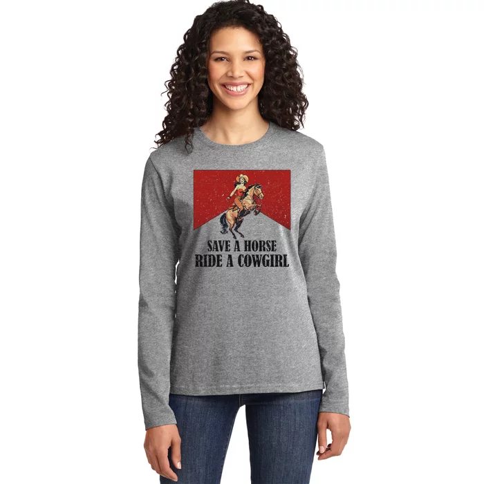 Western Lesbian Pride Save A Horse Ride A Cowgirl Ladies Long Sleeve Shirt