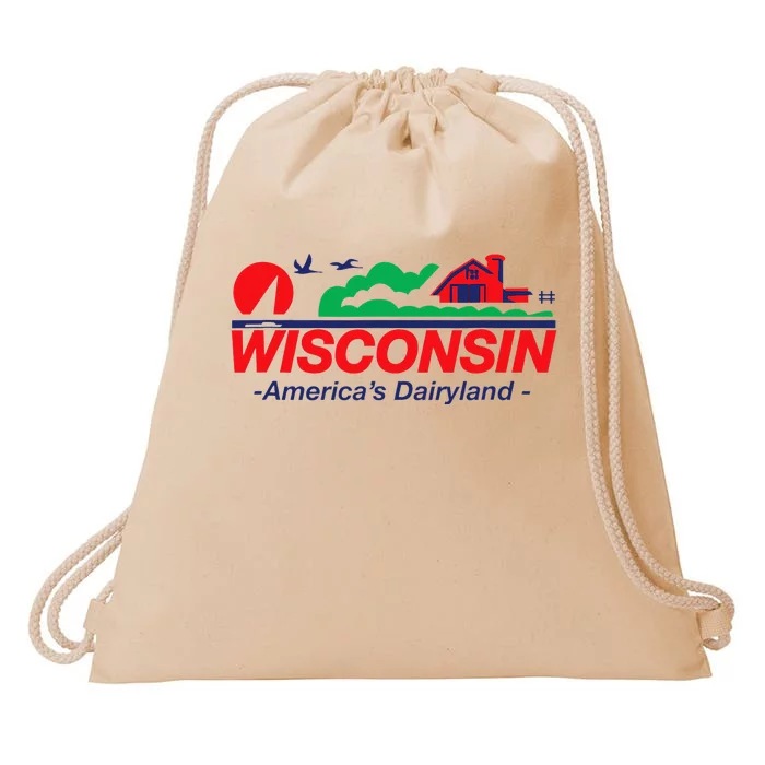 Wisconsin License Plate Americas Dairyland Drawstring Bag