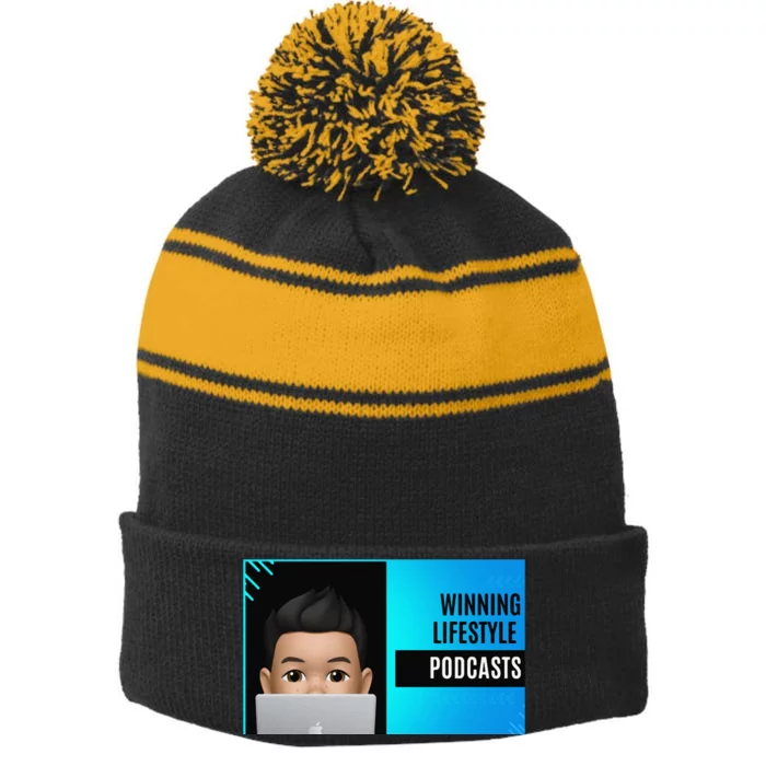 Winning Lifestyle Podcasts Sweat Stripe Pom Pom Beanie