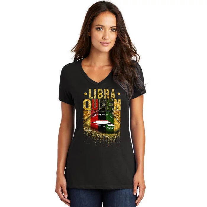 Wo Libra Queen Birthday African Black Women's V-Neck T-Shirt