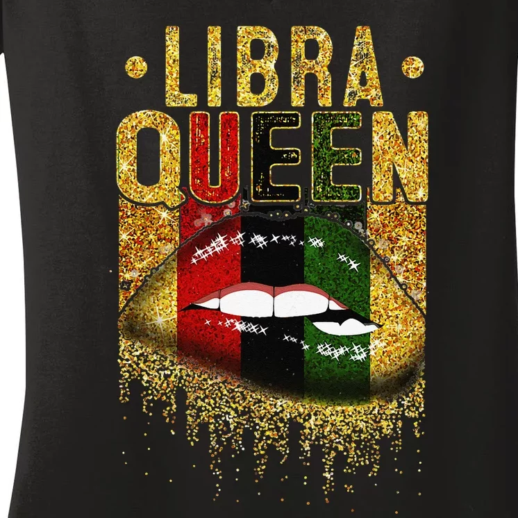 Wo Libra Queen Birthday African Black Women's V-Neck T-Shirt