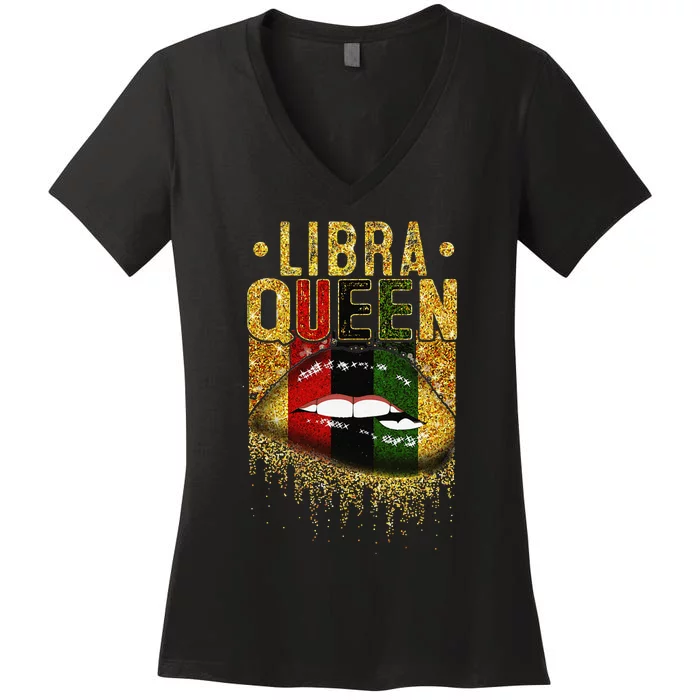 Wo Libra Queen Birthday African Black Women's V-Neck T-Shirt