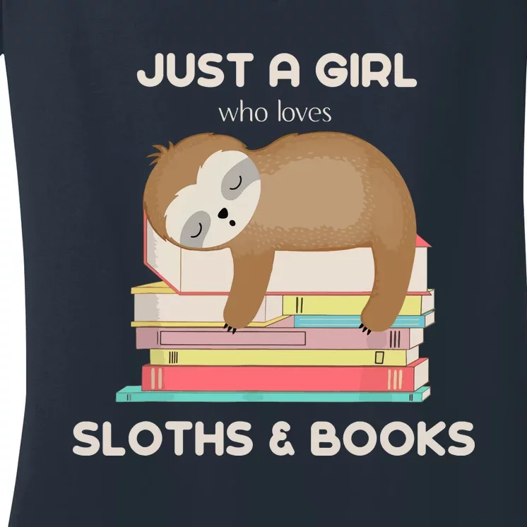 Who Loves Sloths And Books Reader Women's V-Neck T-Shirt