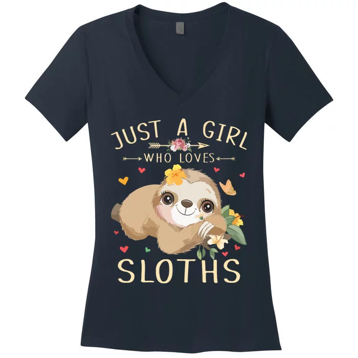 Who Loves Sloths Women's V-Neck T-Shirt