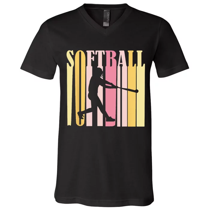 Who Loves Softball Catcher Pitcher V-Neck T-Shirt