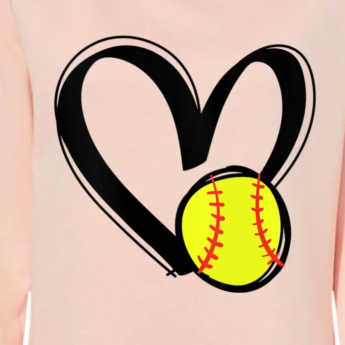 Womens Love Softball Heart Womens California Wash Sweatshirt