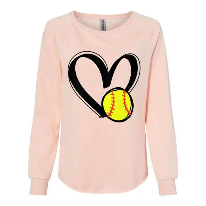 Womens Love Softball Heart Womens California Wash Sweatshirt