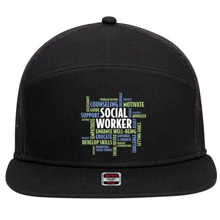 Words LCSW Social Work Month Gift For Social Worker 7 Panel Mesh Trucker Snapback Hat