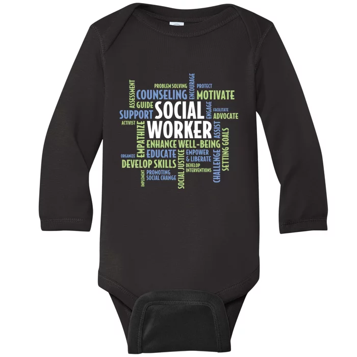 Words LCSW Social Work Month Gift For Social Worker Baby Long Sleeve Bodysuit