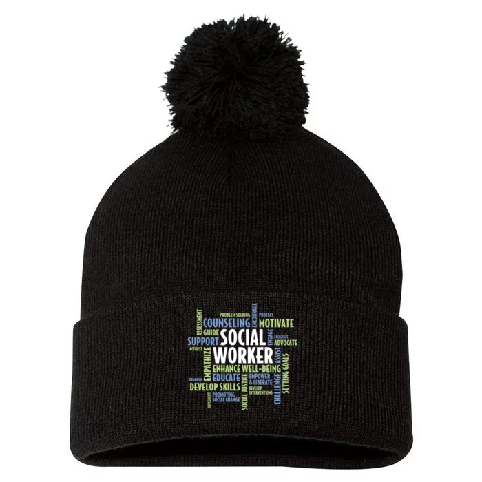 Words LCSW Social Work Month Gift For Social Worker Pom Pom 12in Knit Beanie