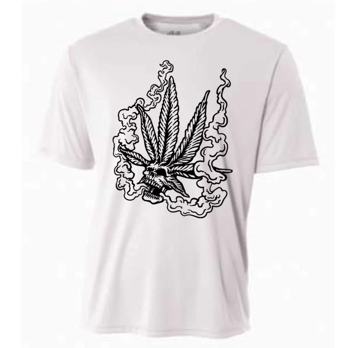 Weed Leaf Skull Skeleton Smoker Cooling Performance Crew T-Shirt