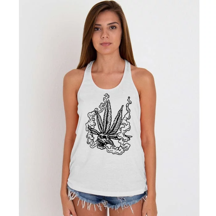 Weed Leaf Skull Skeleton Smoker Women's Knotted Racerback Tank