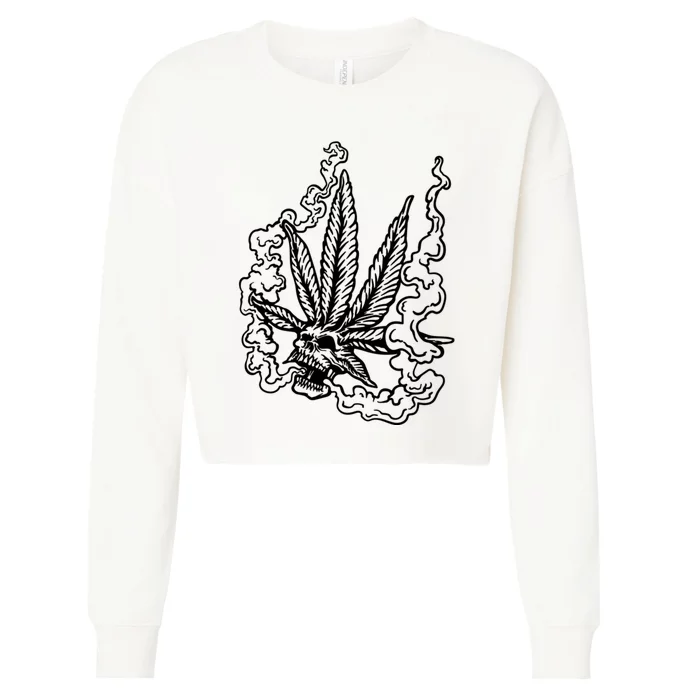 Weed Leaf Skull Skeleton Smoker Cropped Pullover Crew