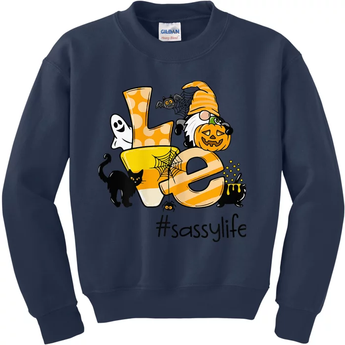 Wo Love Sassy Life Gnome Pumpkin Halloween Costume Kids Sweatshirt