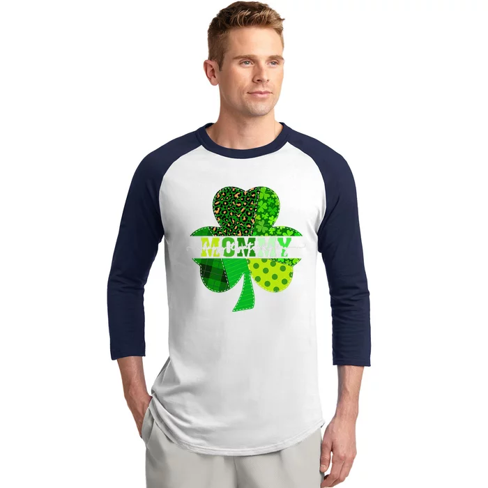 Womens Leopard Shamrock Mommy St. Patricks Day Matching Baseball Sleeve Shirt