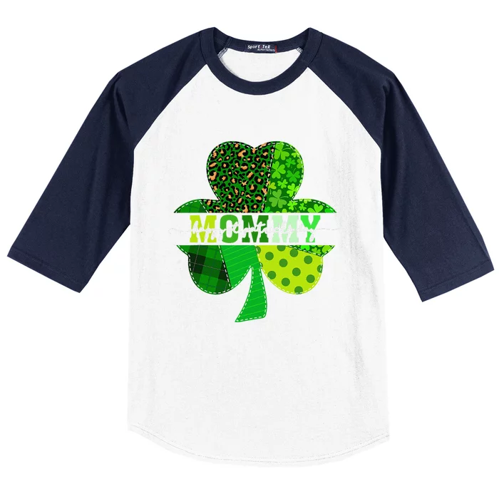 Womens Leopard Shamrock Mommy St. Patricks Day Matching Baseball Sleeve Shirt