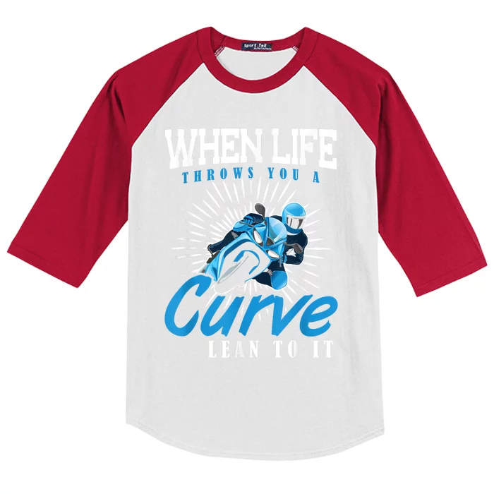 When Life Throws You A Curve Lean Into It Motorcycle Kids Colorblock Raglan Jersey