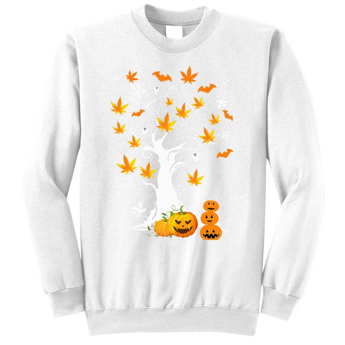 Weed Leaf Tree Ghost Pumpkin Fun Cannabis Halloween Costume Sweatshirt