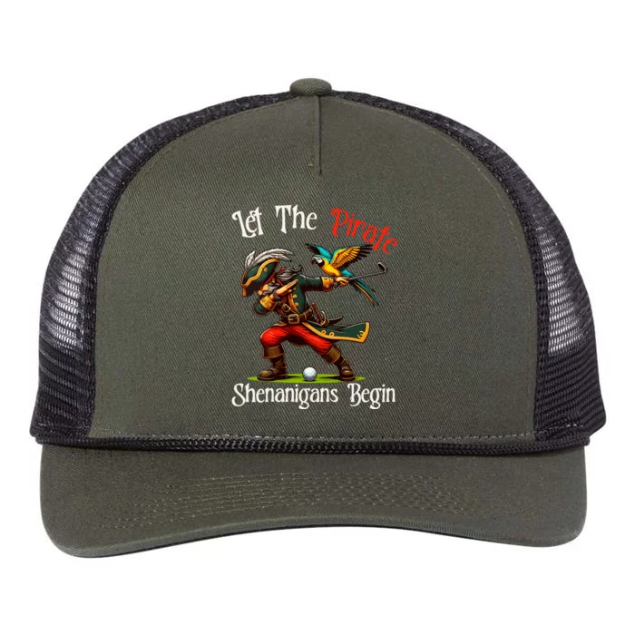 Wo Let The Pirate Shenanigans Begin Golf Pirate Halloween. Retro Rope Trucker Hat Cap