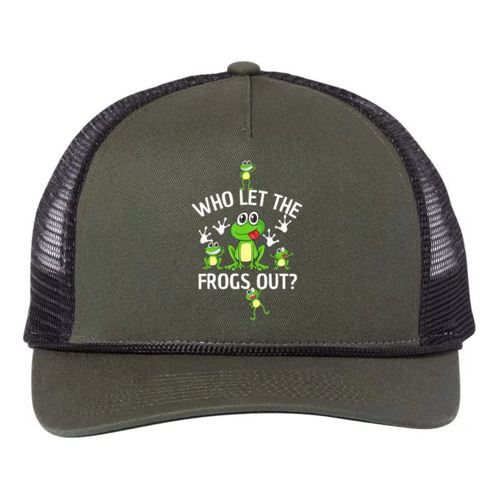 Who Let The Frogs Out Funny Frog Lover Retro Rope Trucker Hat Cap