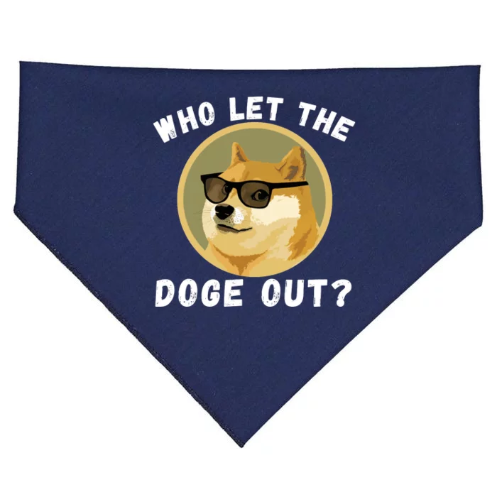 Who Let The Doge Out Doge To The Moon Funny Doge Crypto Dogecoin Doge Meme USA-Made Doggie Bandana