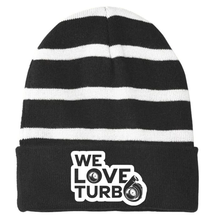 We Love Turbo Car Lover Striped Beanie with Solid Band