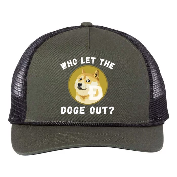 Who Let The Doge Out Doge To The Moon Doge Meme Funny Doge Crypto Dogecoin Retro Rope Trucker Hat Cap