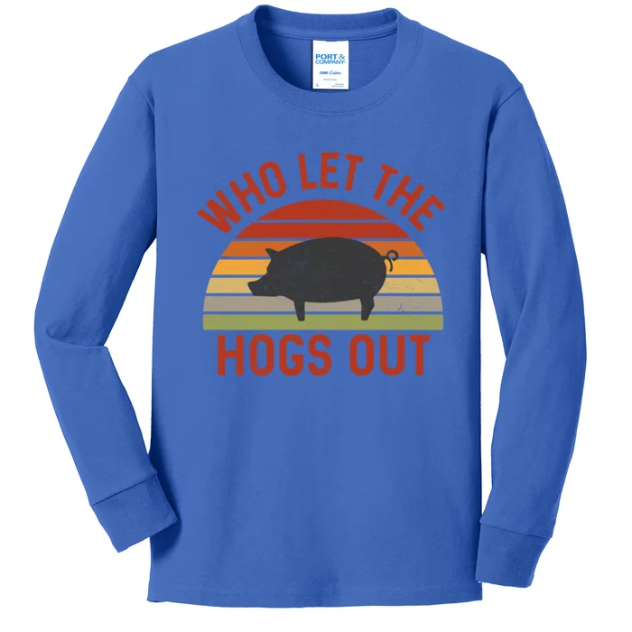 Who Let The Hogs Out Funny Bbq Smoker Grill Pig Bacon Lovers Gift Kids Long Sleeve Shirt