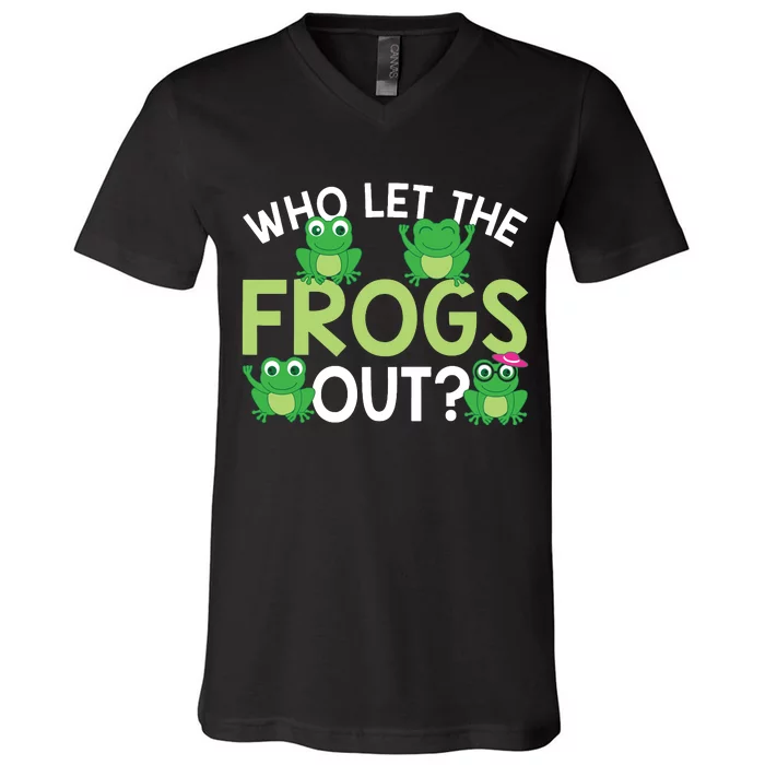 Who Let The Frogs Out Funny Frog Lovers MM V-Neck T-Shirt