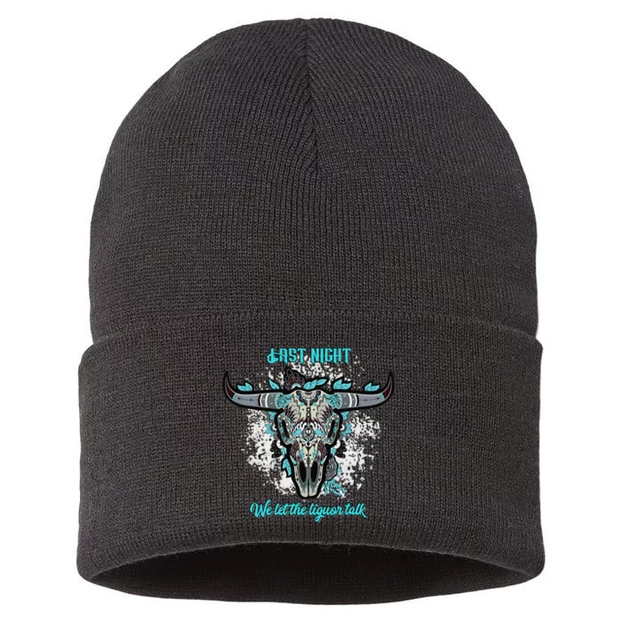 We Let The Liquor Talk Western Cow Skull Sustainable Knit Beanie