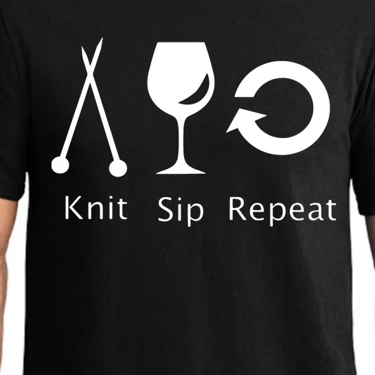 Womens Love To Knit Sip Wine And Repeat Funny Knitting Pajama Set