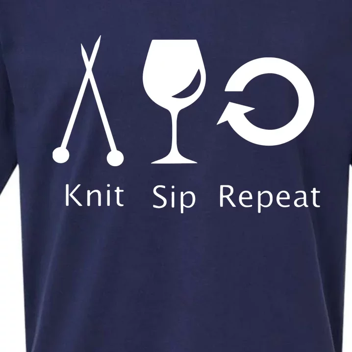 Womens Love To Knit Sip Wine And Repeat Funny Knitting Sueded Cloud Jersey T-Shirt