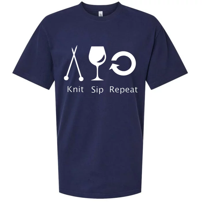 Womens Love To Knit Sip Wine And Repeat Funny Knitting Sueded Cloud Jersey T-Shirt