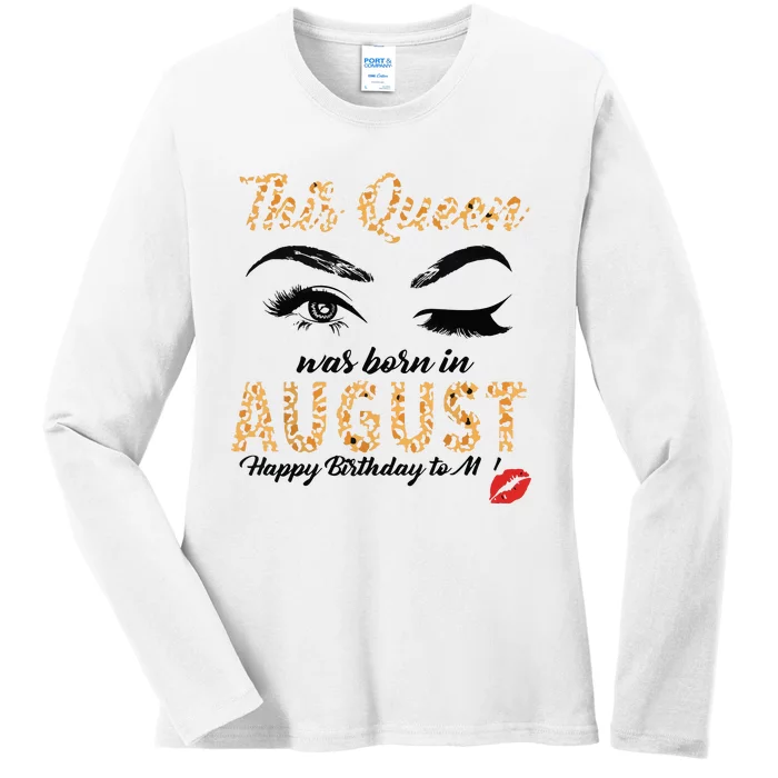 Womens Leopard This Queen Was Born In August Ladies Long Sleeve Shirt