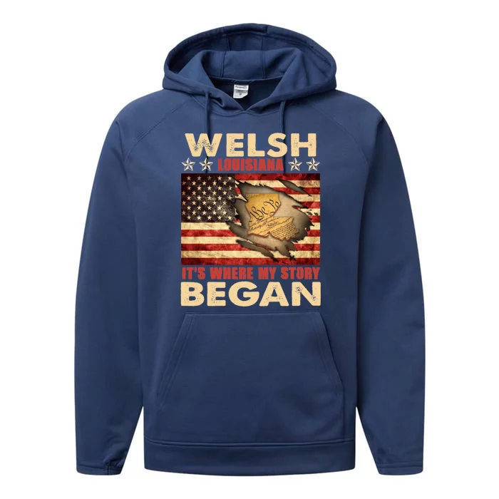 Welsh Louisiana Usa Flag 4th Of July Great Gift Performance Fleece Hoodie