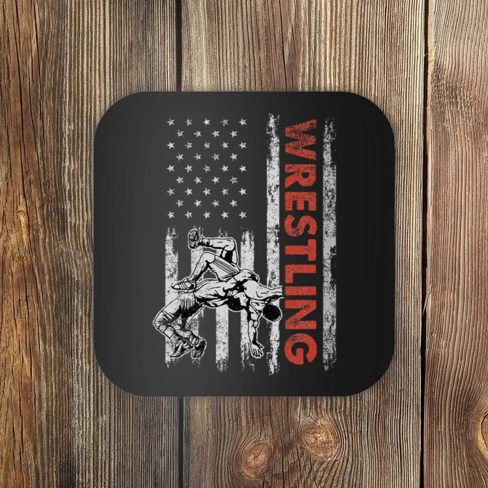 Wrestling Lovers Vintage American Flag 4th Of July Gift Coaster