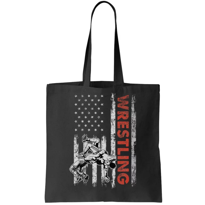 Wrestling Lovers Vintage American Flag 4th Of July Gift Tote Bag