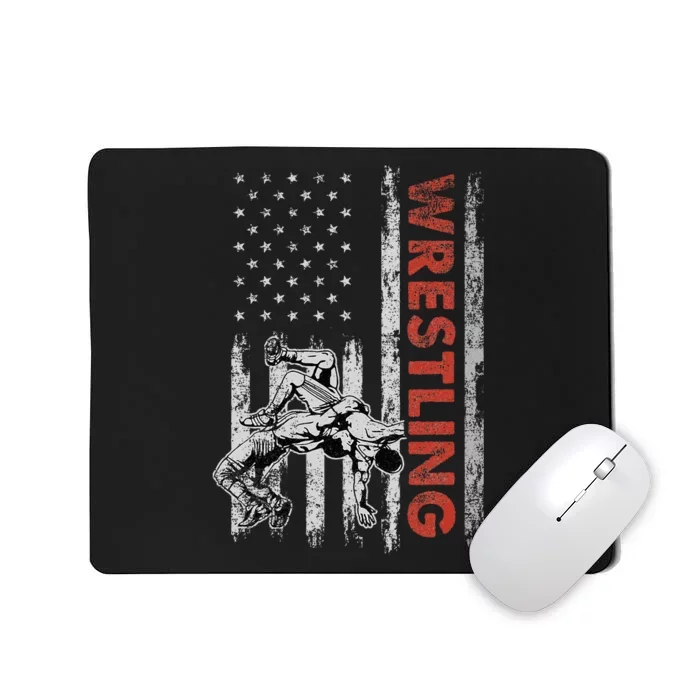 Wrestling Lovers Vintage American Flag 4th Of July Gift Mousepad