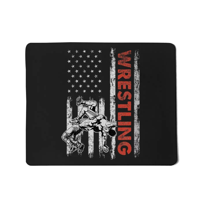 Wrestling Lovers Vintage American Flag 4th Of July Gift Mousepad