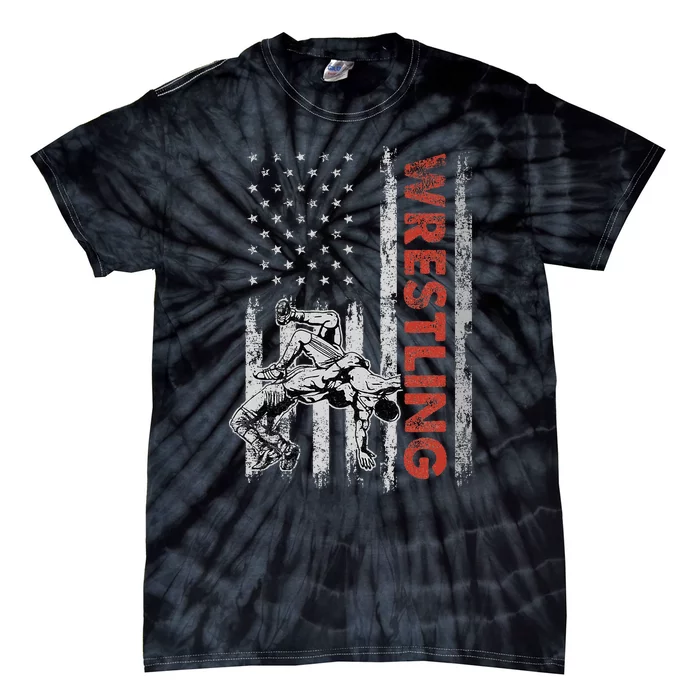 Wrestling Lovers Vintage American Flag 4th Of July Gift Tie-Dye T-Shirt