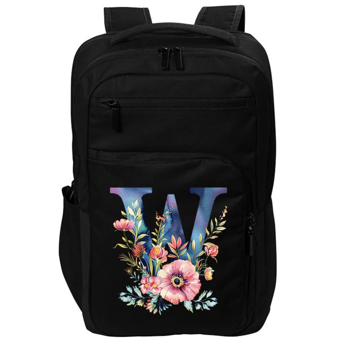 Watercolor Letter W With Floral Accents Impact Tech Backpack