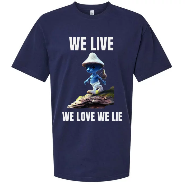 We Live We Love We Lie Cat Meme Sueded Cloud Jersey T-Shirt