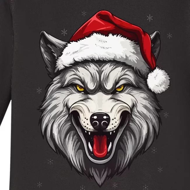 Wolf Lover Xmas Holiday Santa Wolf Christmas Baby Long Sleeve Bodysuit