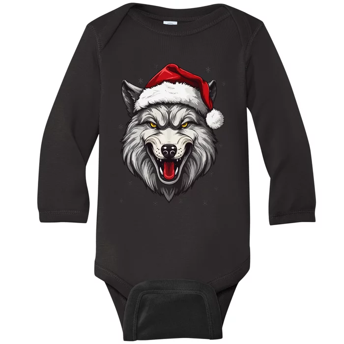 Wolf Lover Xmas Holiday Santa Wolf Christmas Baby Long Sleeve Bodysuit