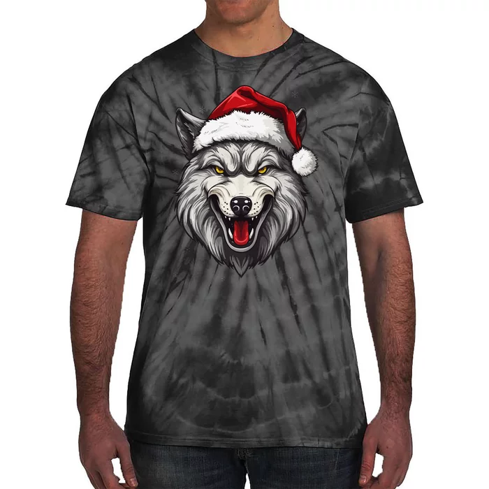 Wolf Lover Xmas Holiday Santa Wolf Christmas Tie-Dye T-Shirt