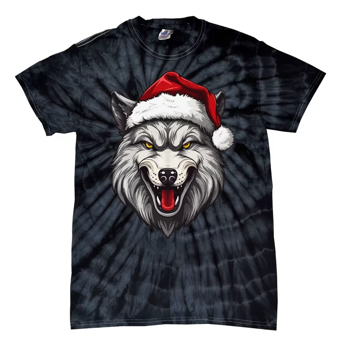 Wolf Lover Xmas Holiday Santa Wolf Christmas Tie-Dye T-Shirt