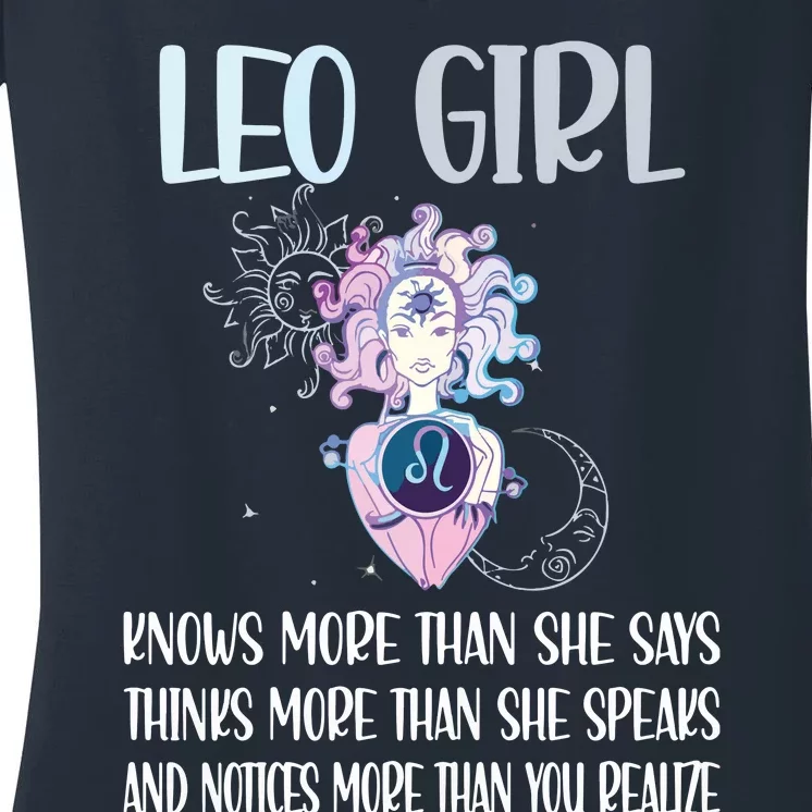 Womens Leo Zodiac Sign Girl Leo Horoscope Astrology July August Women's V-Neck T-Shirt