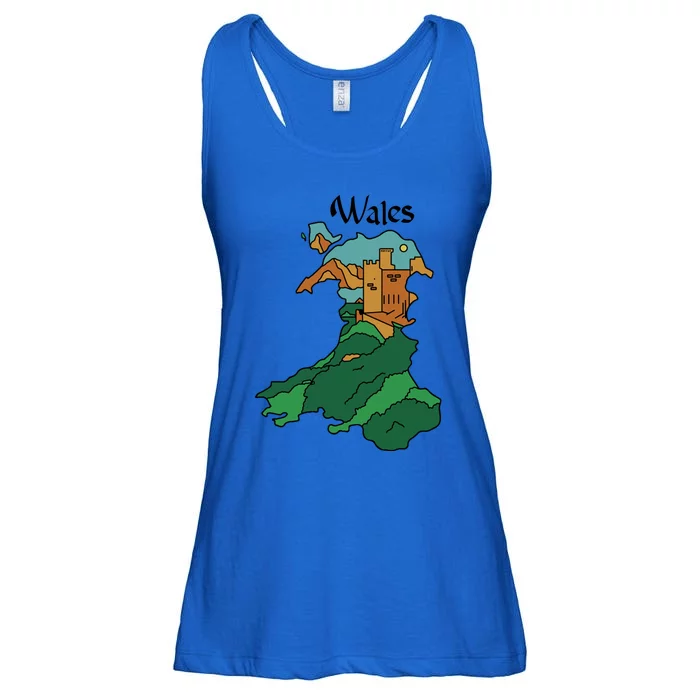 Welsh Map And Castle Heritage Pride Gift Ladies Essential Flowy Tank